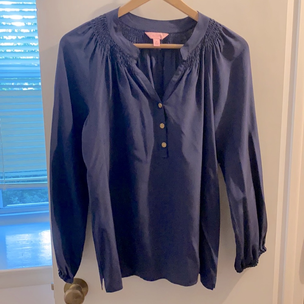 Navy silk Lilly Pulitzer top